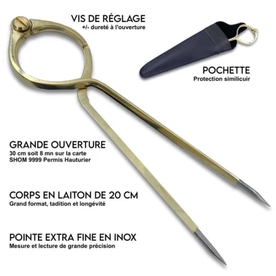 Compas Pointe S�che Lyre 20 cm en laiton, id�al pour une utilisation d'une main en mer - FlashTide