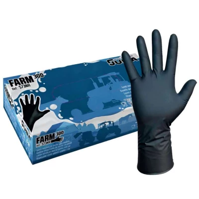 Bo�te de 50 gants jetables Farm nitrile non poudr�s 0,14 mm extra longs 30 cm, Noir - Juba
