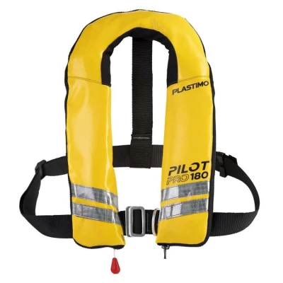 Gilet de sauveatge gonflable Pilot Pro 180 auto UML Elite PVC avec harnais et sous-cutale par Plastimo, Jaune - Plastimo